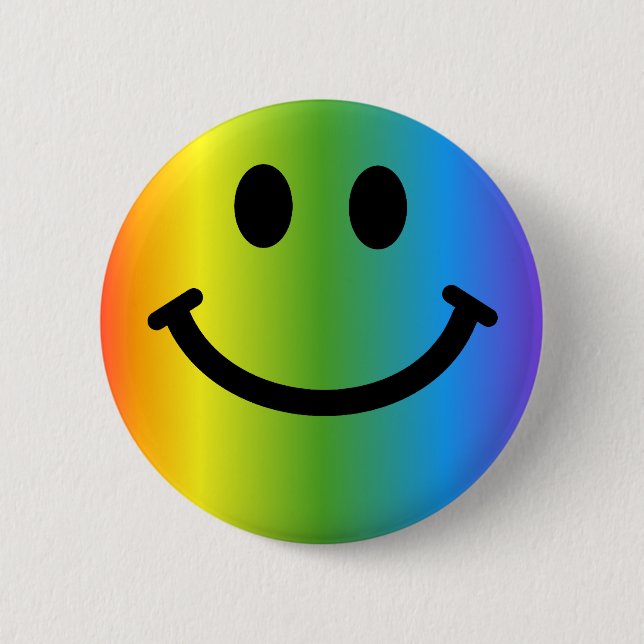 Rainbow Happy Face 2 Inch Round Button (Front)