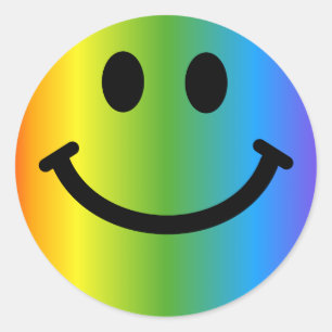 Rainbow Happy Face Classic Round Sticker