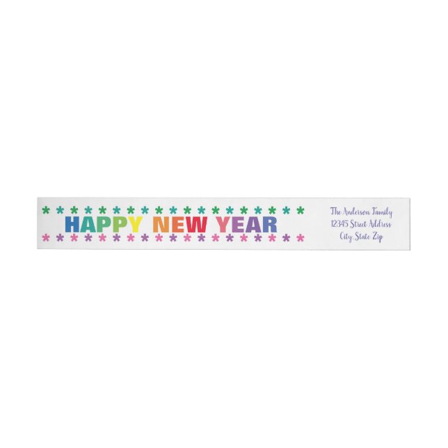 Rainbow Happy New Year - Long Return Address Label (Individual)