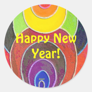 Rainbow Happy New Year Round Sticker