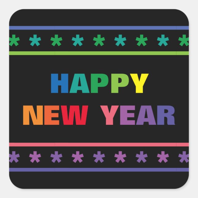 Rainbow Happy New Year - Square Sticker (Front)