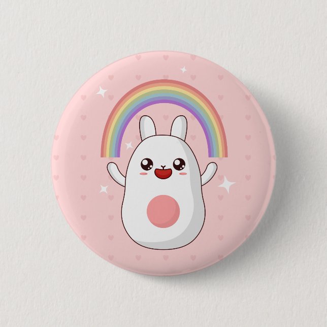 Rainbow Happy Rabbit 2 Inch Round Button (Front)