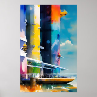 Rainbow Harbour WaterColor Poster