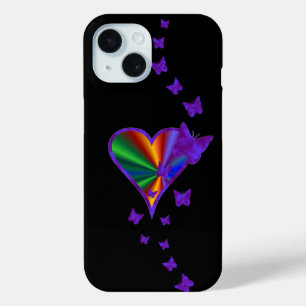 Rainbow Heart and Butterfly iPhone 15 Case