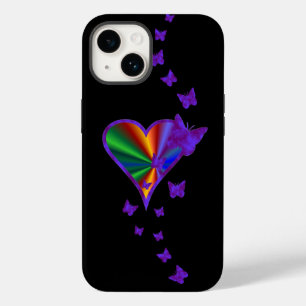 Rainbow Heart and Butterfly Case-Mate iPhone 14 Case
