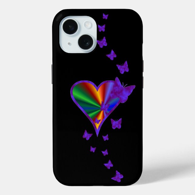 Rainbow Heart and Butterfly Case-Mate iPhone Case (Back)