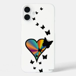 Rainbow Heart and Butterfly iPhone 16 Plus Case