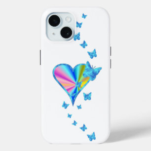 Rainbow Heart and Butterfly iPhone 15 Case
