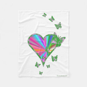 Rainbow Heart and Butterfly Fleece Blanket