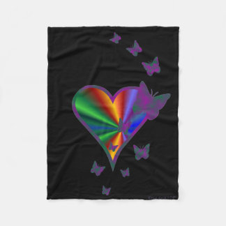 Rainbow Heart and Butterfly Fleece Blanket