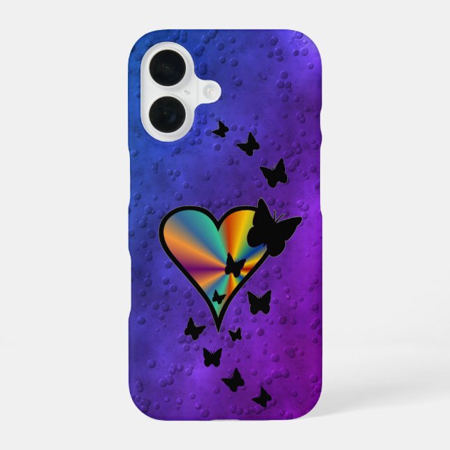 Rainbow Heart and Butterfly iPhone 16 Case (Back)