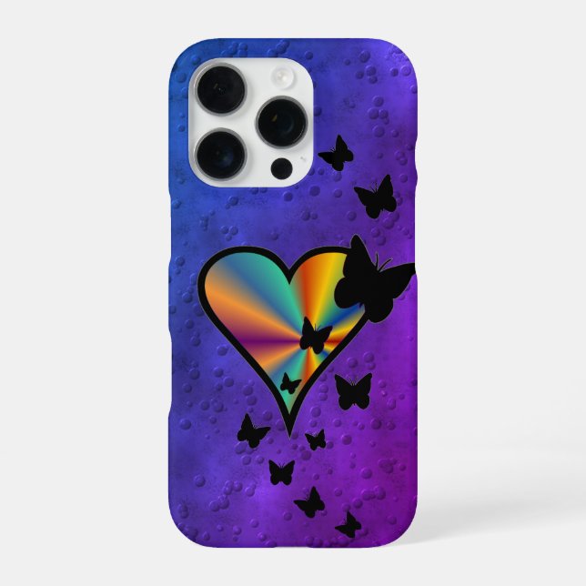 Rainbow Heart and Butterfly iPhone Case (Back)