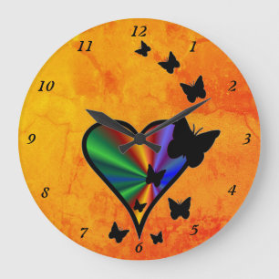 Rainbow Heart and Butterfly Large Clock