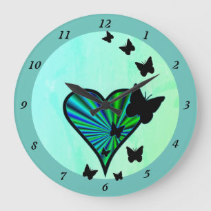 Rainbow Heart and Butterfly Large Clock