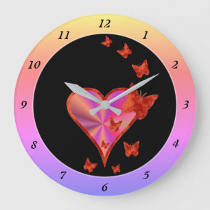 Rainbow Heart and Butterfly Large Clock