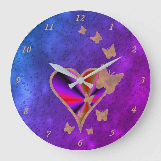 Rainbow Heart and Butterfly Large Clock (Front)