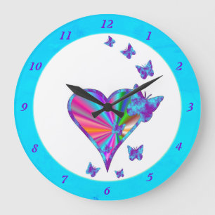 Rainbow Heart and Butterfly Large Clock