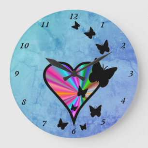 Rainbow Heart and Butterfly Large Clock