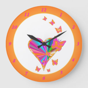 Rainbow Heart and Butterfly Large Clock