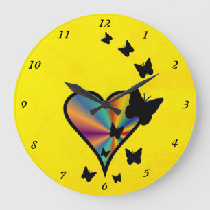 Rainbow Heart and Butterfly Large Clock