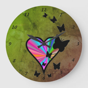 Rainbow Heart and Butterfly Large Clock
