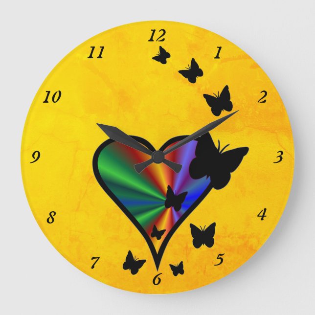 Rainbow Heart and Butterfly Large Clock (Front)
