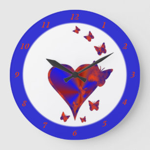 Rainbow Heart and Butterfly Large Clock