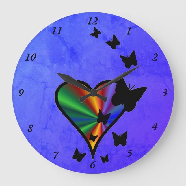 Rainbow Heart and Butterfly Large Clock (Front)