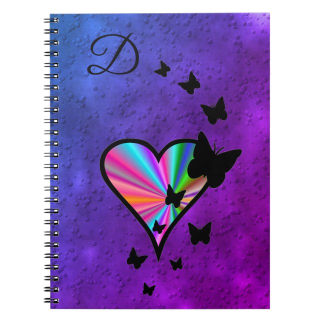 Rainbow Heart and Butterfly Make Your Own Monogram Notebook (Front)