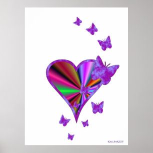 Rainbow heart and Butterfly Poster