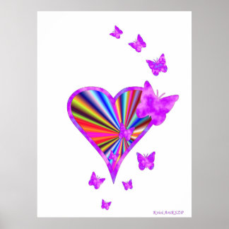 Rainbow heart and Butterfly Poster