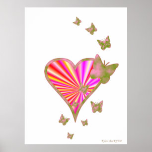 Rainbow heart and Butterfly Poster
