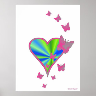 Rainbow heart and Butterfly Poster
