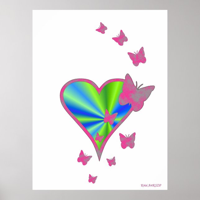 Rainbow heart and Butterfly Poster (Front)