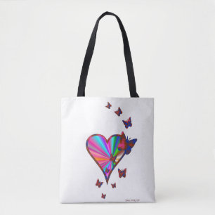 Rainbow heart and Butterfly Tote Bag