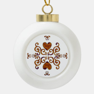 Rainbow Heart and Lily Ceramic Ball Christmas Ornament