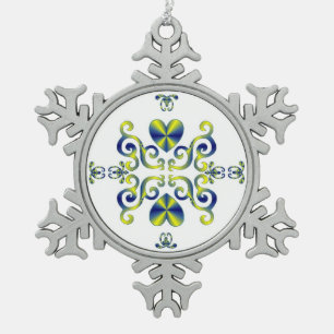 Rainbow Heart and Lily Snowflake Pewter Christmas Ornament