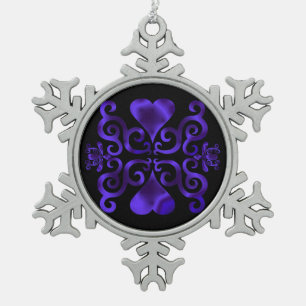 Rainbow Heart and Lily Snowflake Pewter Christmas Ornament