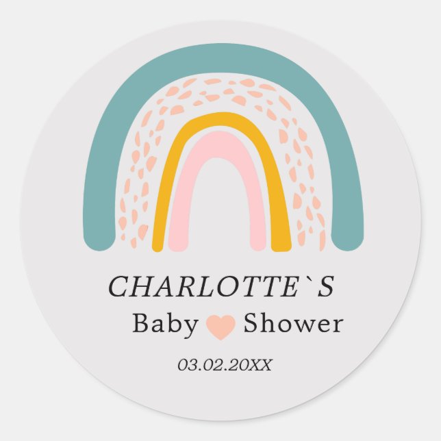 Rainbow-Heart, Baby Shower Classic Round Sticker (Front)