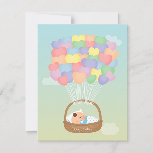 Rainbow Heart Balloons Boy Baby Shower Invitations (Front)