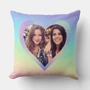 Rainbow Heart Best Friends Custom Photo Throw Pillow