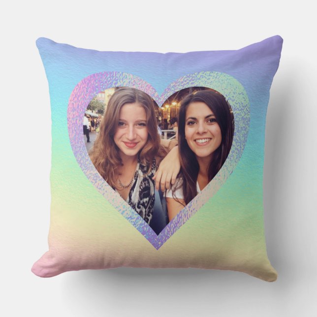 Rainbow Heart Best Friends Custom Photo  Throw Pillow (Front)