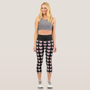Rainbow Heart Black Capri Leggings