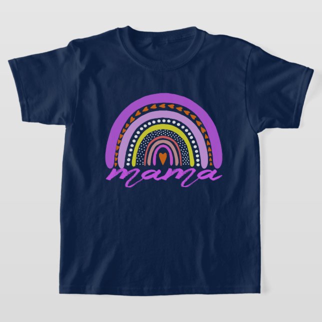 Rainbow Heart Boho Doodle Mama T-Shirt. T-Shirt (Laydown)
