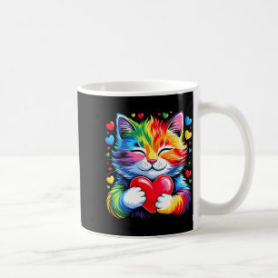 Rainbow Heart Cat, Cute Valentine Day For Kids Boy Coffee Mug