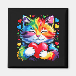 Rainbow Heart Cat, Cute Valentine Day For Kids Boy Magnet