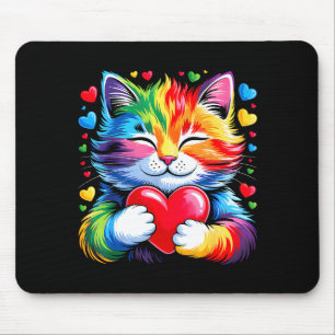 Rainbow Heart Cat, Cute Valentine Day For Kids Boy Mouse Pad