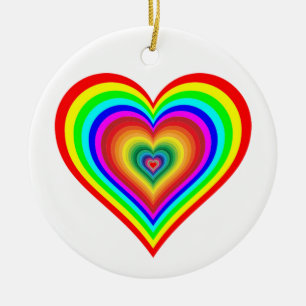 Rainbow heart ceramic ornament