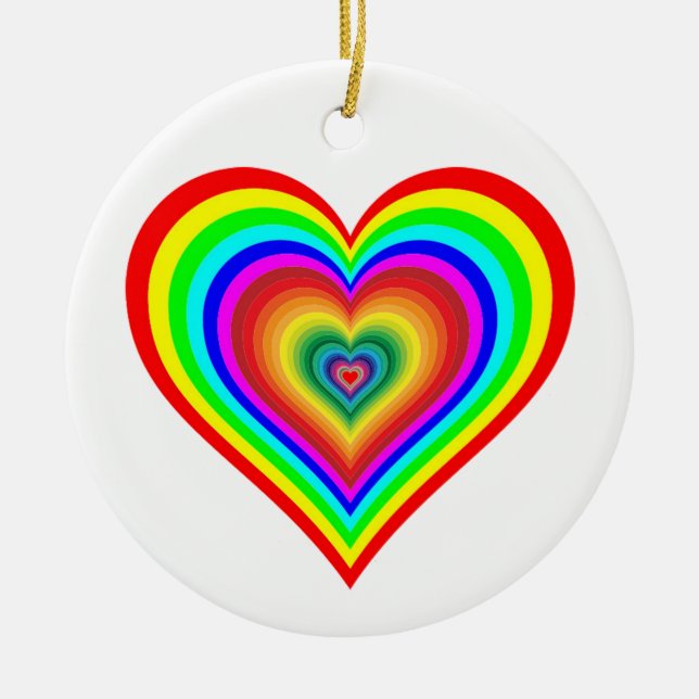 Rainbow heart ceramic ornament (Front)