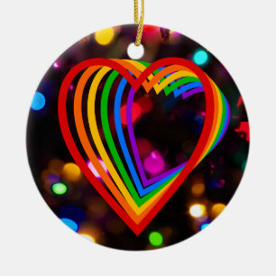 Rainbow Heart Ceramic Ornament